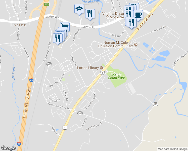 map of restaurants, bars, coffee shops, grocery stores, and more near 9548 Hagel Circle in Lorton