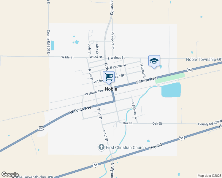 map of restaurants, bars, coffee shops, grocery stores, and more near in Noble