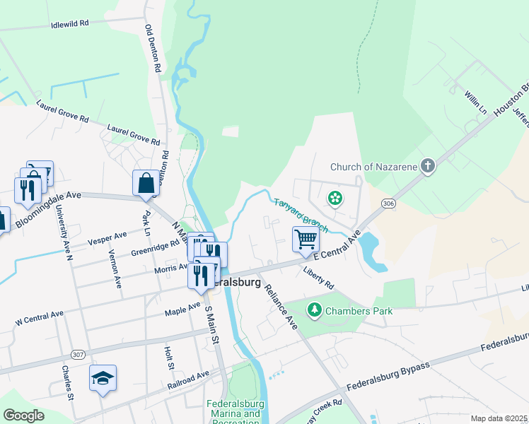 map of restaurants, bars, coffee shops, grocery stores, and more near 701 Routzahn Lane in Federalsburg