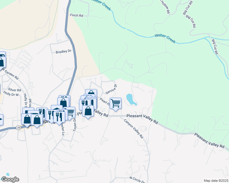map of restaurants, bars, coffee shops, grocery stores, and more near 6035 Service Court in Placerville