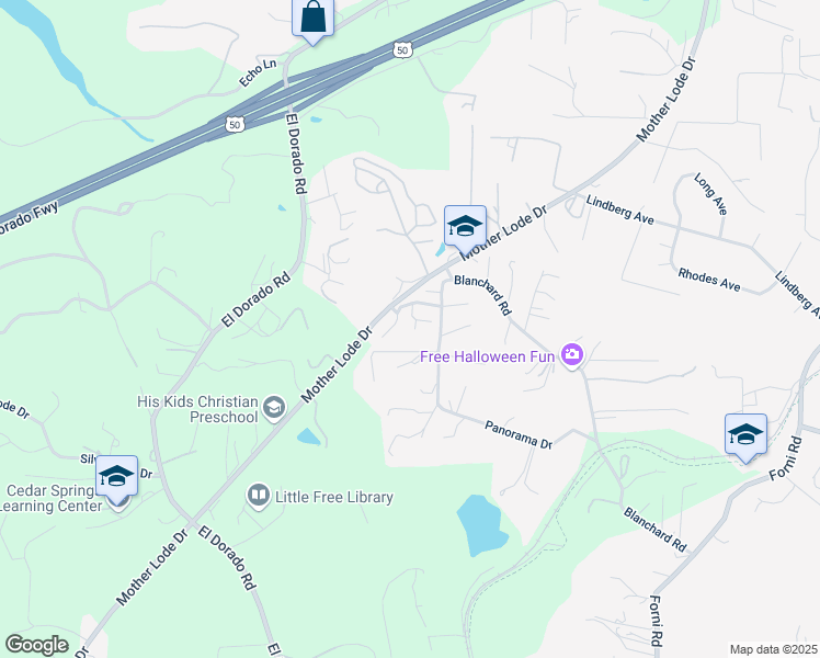 map of restaurants, bars, coffee shops, grocery stores, and more near 4330 Panorama Drive in Placerville