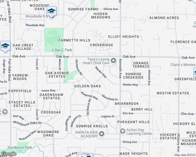 map of restaurants, bars, coffee shops, grocery stores, and more near 8412 Dalmeny Way in Citrus Heights