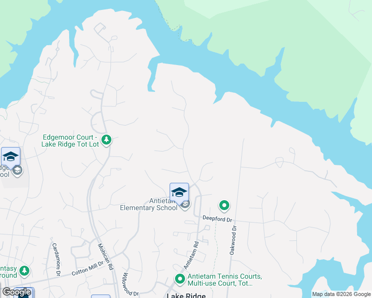 map of restaurants, bars, coffee shops, grocery stores, and more near 11837 Antietam Road in Woodbridge