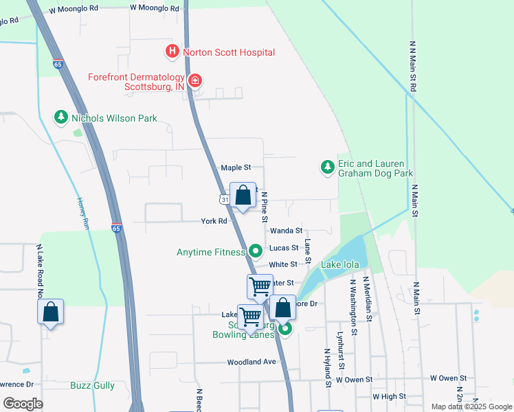 map of restaurants, bars, coffee shops, grocery stores, and more near 744 Frame Street in Scottsburg