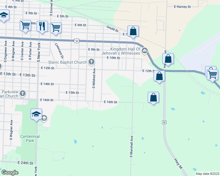 map of restaurants, bars, coffee shops, grocery stores, and more near 2209 East 13th in Sedalia