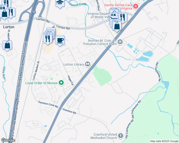 map of restaurants, bars, coffee shops, grocery stores, and more near in Lorton