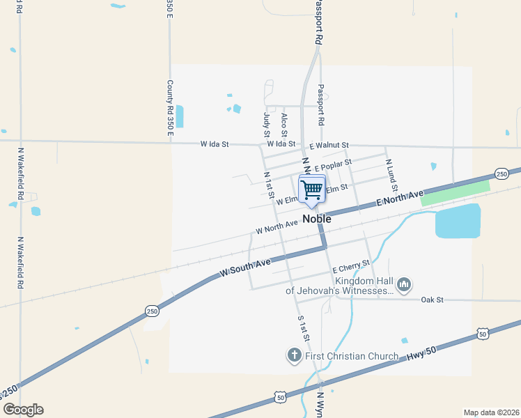 map of restaurants, bars, coffee shops, grocery stores, and more near 200-298 North 1st Street in Noble
