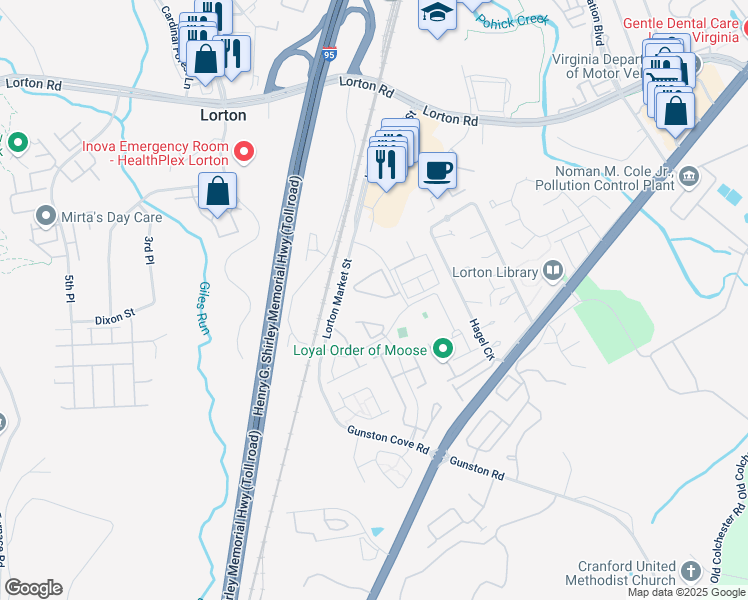 map of restaurants, bars, coffee shops, grocery stores, and more near 8040 Horseshoe Cottage Circle in Lorton