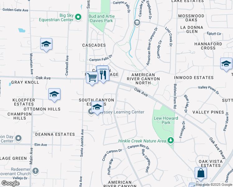 map of restaurants, bars, coffee shops, grocery stores, and more near 303 Katarina Lane in Folsom