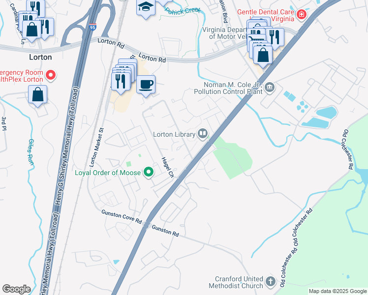 map of restaurants, bars, coffee shops, grocery stores, and more near 9548 Hagel Circle in Lorton