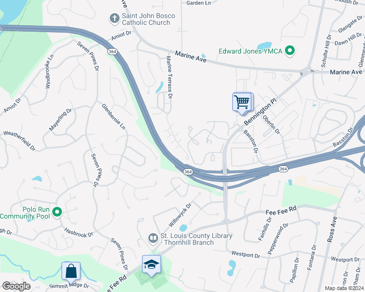 map of restaurants, bars, coffee shops, grocery stores, and more near 2025 Tavel Court in St. Louis