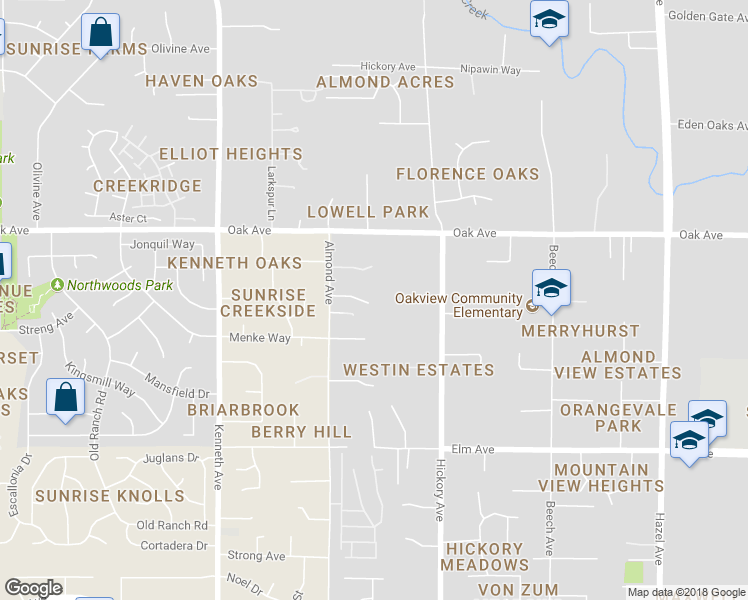 map of restaurants, bars, coffee shops, grocery stores, and more near 8645 White Owl Court in Orangevale