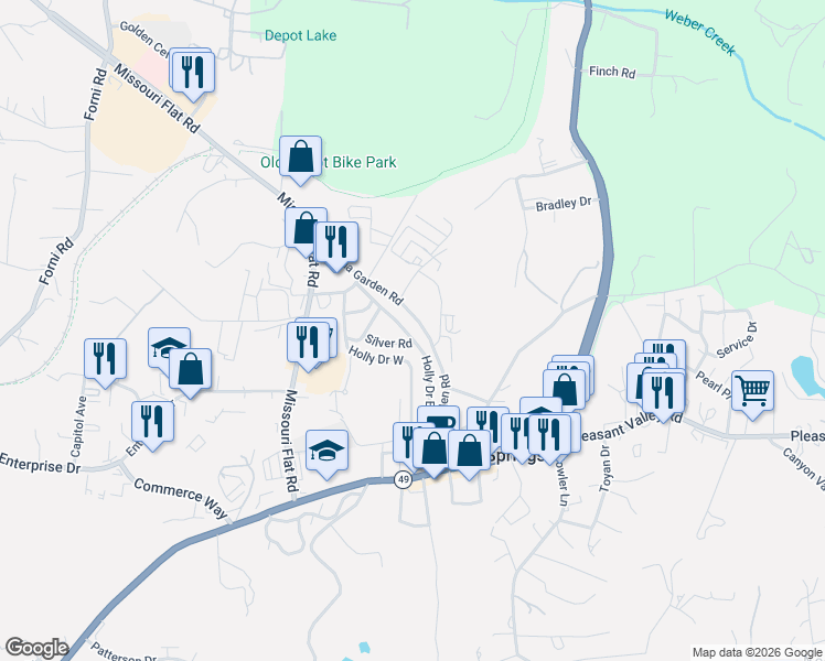 map of restaurants, bars, coffee shops, grocery stores, and more near 3550 China Garden Road in Placerville