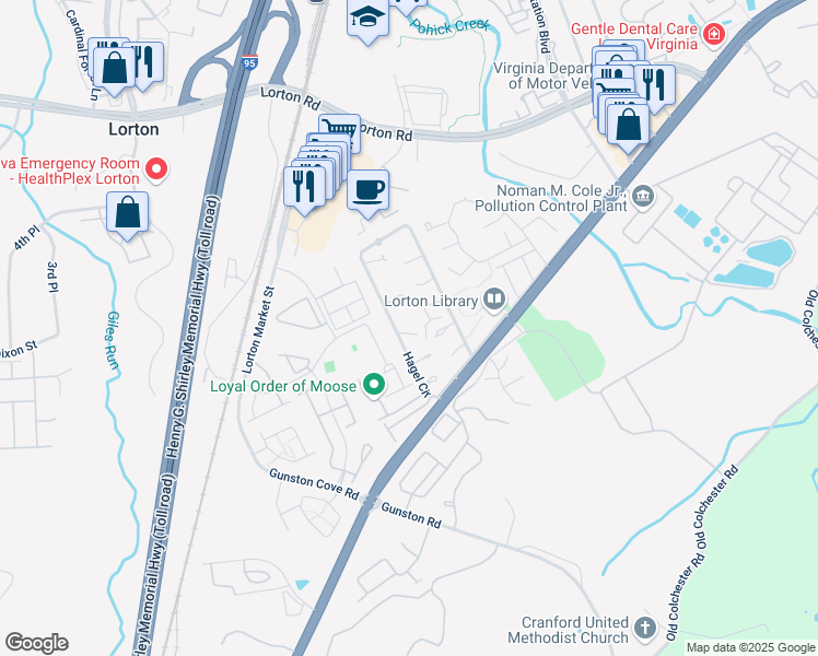 map of restaurants, bars, coffee shops, grocery stores, and more near 9826 Hagel Circle in Lorton