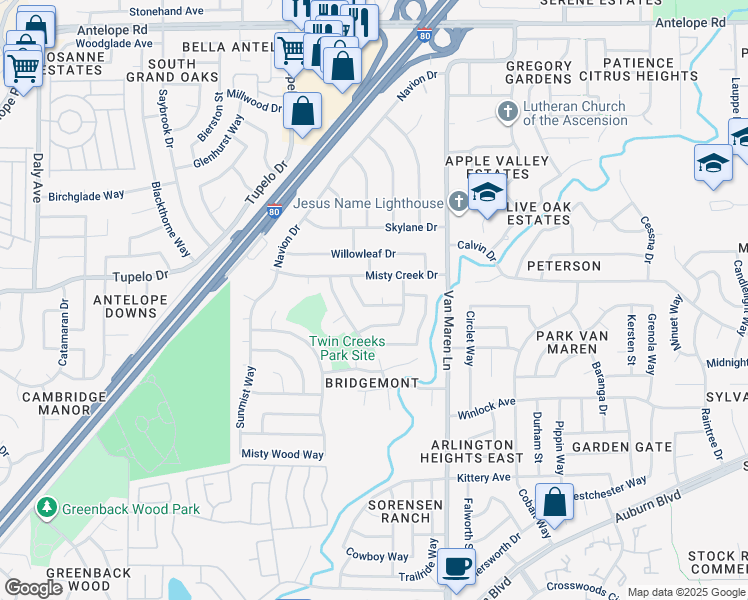 map of restaurants, bars, coffee shops, grocery stores, and more near 7301 Sage Oak Court in Citrus Heights