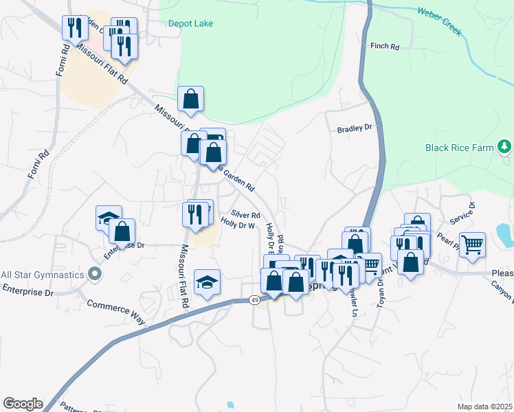 map of restaurants, bars, coffee shops, grocery stores, and more near 3550 China Garden Road in Placerville