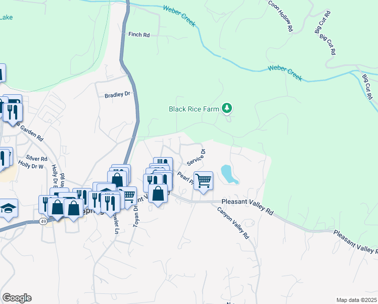 map of restaurants, bars, coffee shops, grocery stores, and more near 3019 Courtside Drive in Diamond Springs
