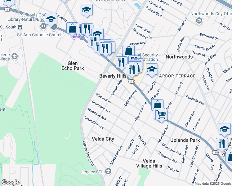 map of restaurants, bars, coffee shops, grocery stores, and more near 3503 Lincoln Avenue in St. Louis
