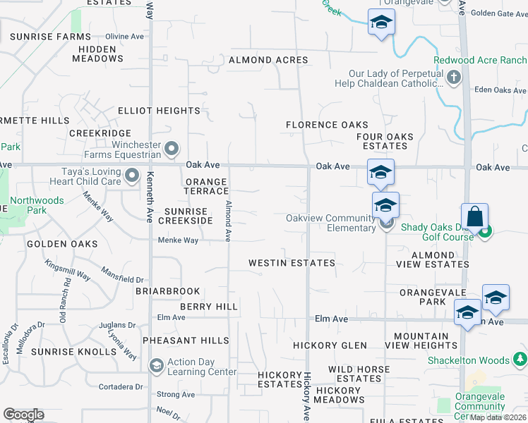 map of restaurants, bars, coffee shops, grocery stores, and more near 8645 White Owl Court in Orangevale