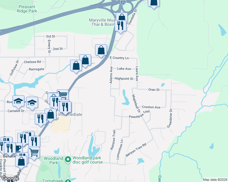 map of restaurants, bars, coffee shops, grocery stores, and more near 601 Oran Street in Collinsville