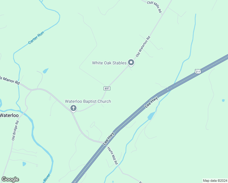 map of restaurants, bars, coffee shops, grocery stores, and more near 9447 Old Waterloo Road in Warrenton