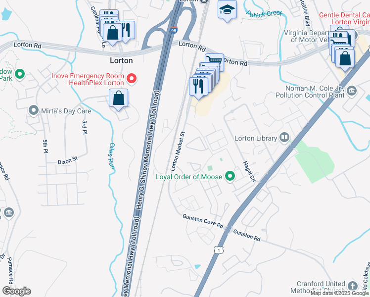map of restaurants, bars, coffee shops, grocery stores, and more near 8059 Horseshoe Cottage Circle in Lorton