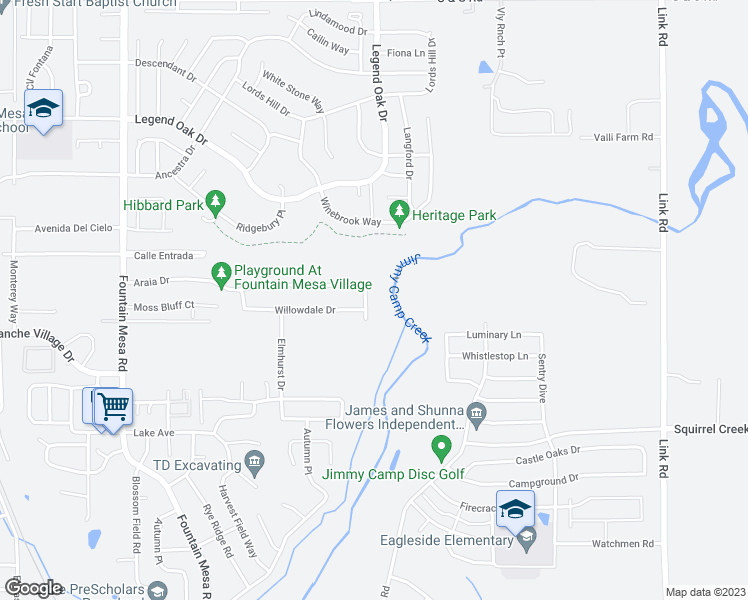 map of restaurants, bars, coffee shops, grocery stores, and more near 9233 Waters Edge Drive in Fountain