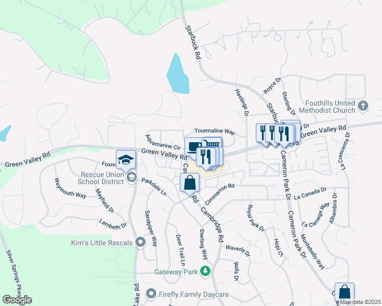 map of restaurants, bars, coffee shops, grocery stores, and more near 2958 Aquamarine Circle in Rescue