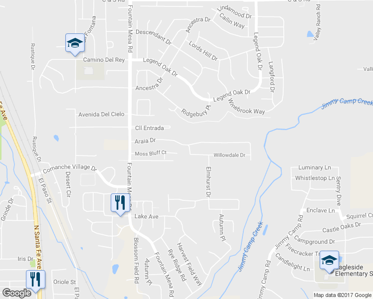 map of restaurants, bars, coffee shops, grocery stores, and more near 9214 Red Fern Lane in Fountain