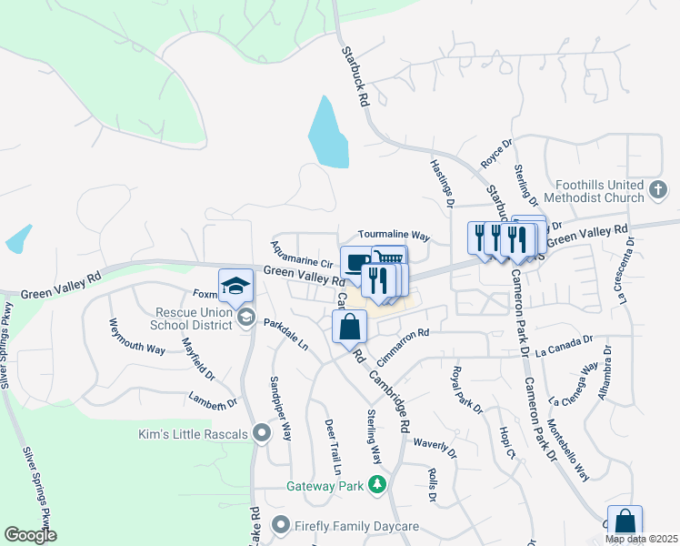 map of restaurants, bars, coffee shops, grocery stores, and more near 2958 Aquamarine Circle in Rescue