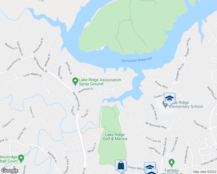 map of restaurants, bars, coffee shops, grocery stores, and more near 11767 Barrows Lane in Woodbridge