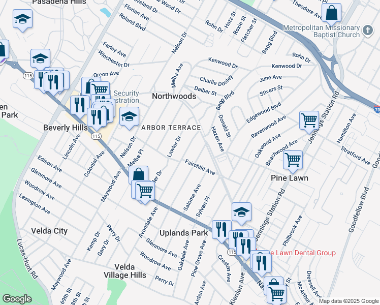 map of restaurants, bars, coffee shops, grocery stores, and more near 3810 Avondale Avenue in St. Louis