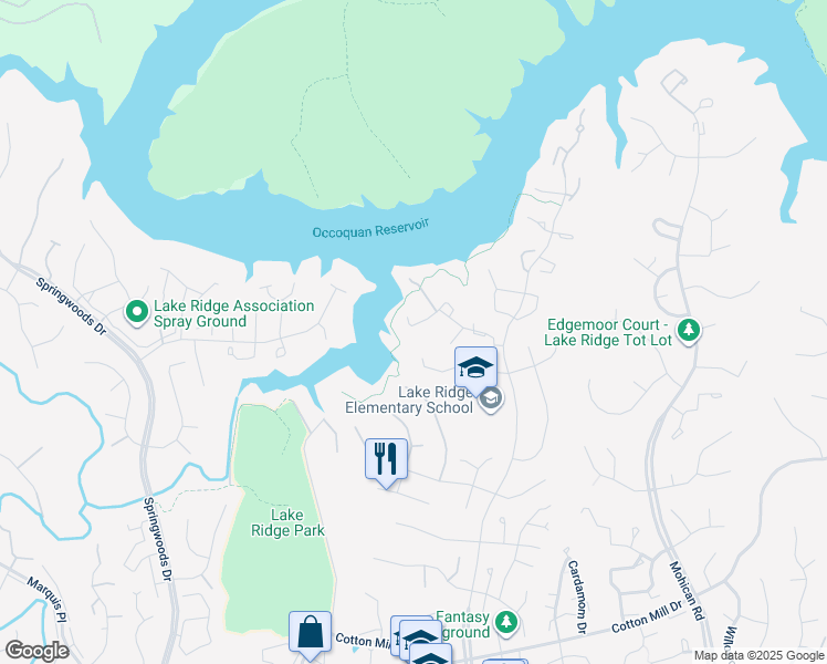 map of restaurants, bars, coffee shops, grocery stores, and more near 3499 Aviary Way in Woodbridge
