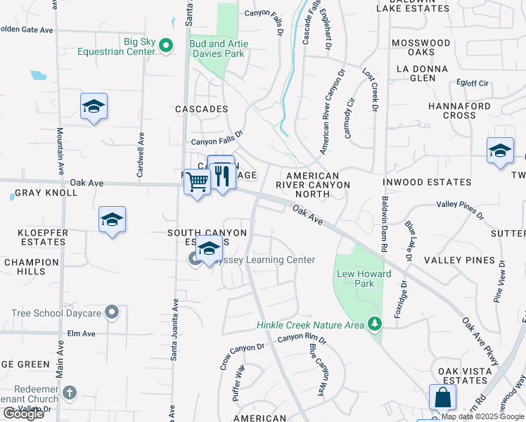 map of restaurants, bars, coffee shops, grocery stores, and more near 303 Katarina Lane in Folsom