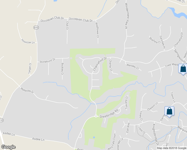 map of restaurants, bars, coffee shops, grocery stores, and more near 4601 Robey Way in Woodbridge