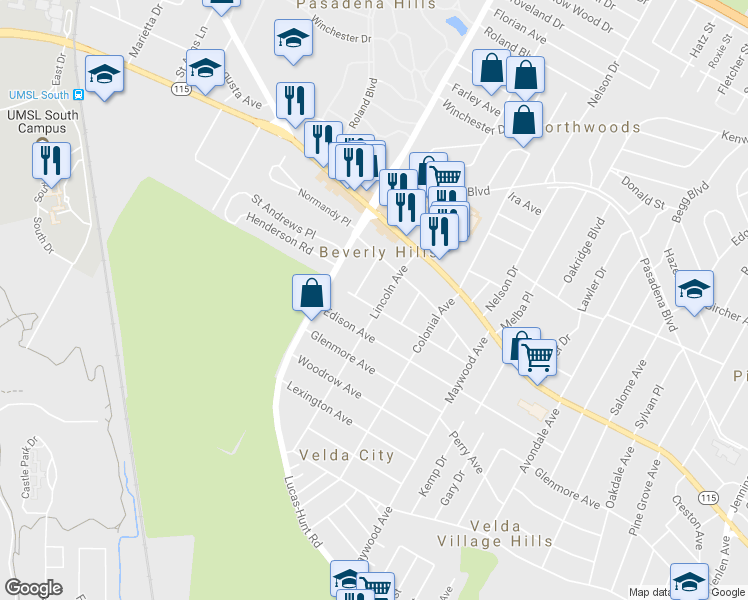 map of restaurants, bars, coffee shops, grocery stores, and more near 3503 Lincoln Avenue in St. Louis