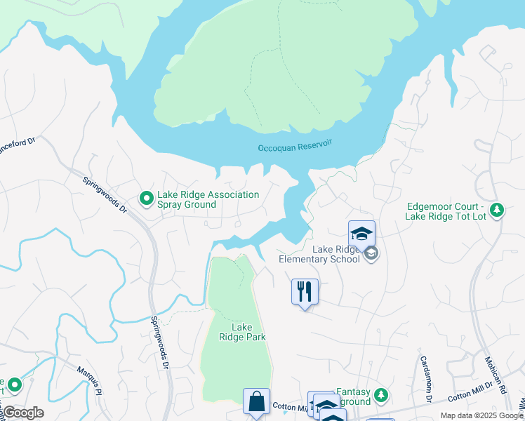 map of restaurants, bars, coffee shops, grocery stores, and more near 3649 Bracknell Drive in Woodbridge