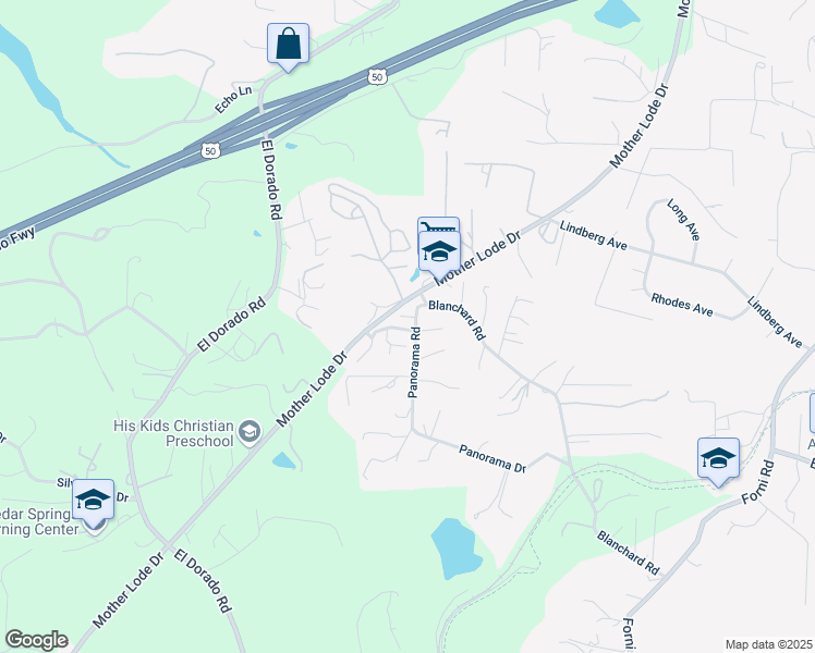 map of restaurants, bars, coffee shops, grocery stores, and more near 4330 Panorama Drive in Placerville