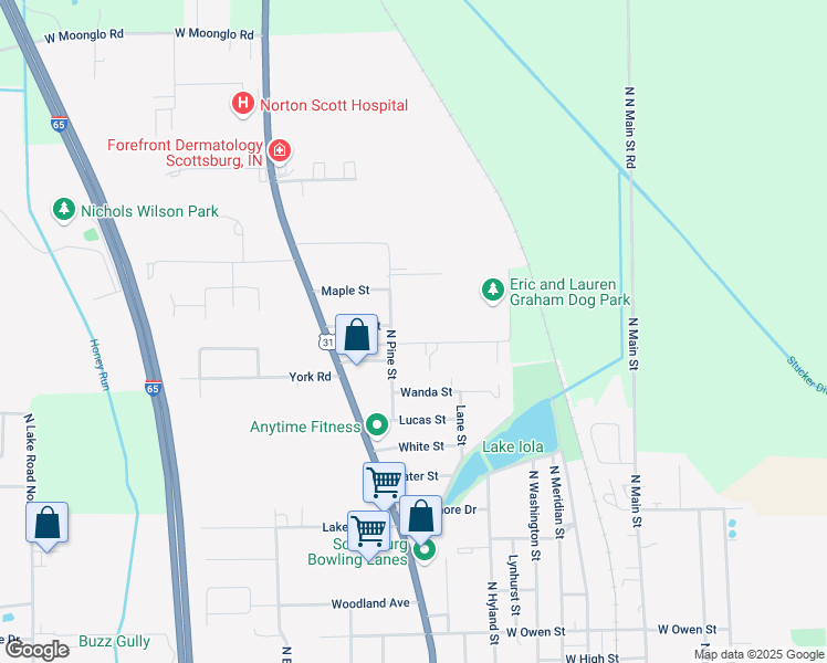 map of restaurants, bars, coffee shops, grocery stores, and more near 666 Cedar Street in Scottsburg