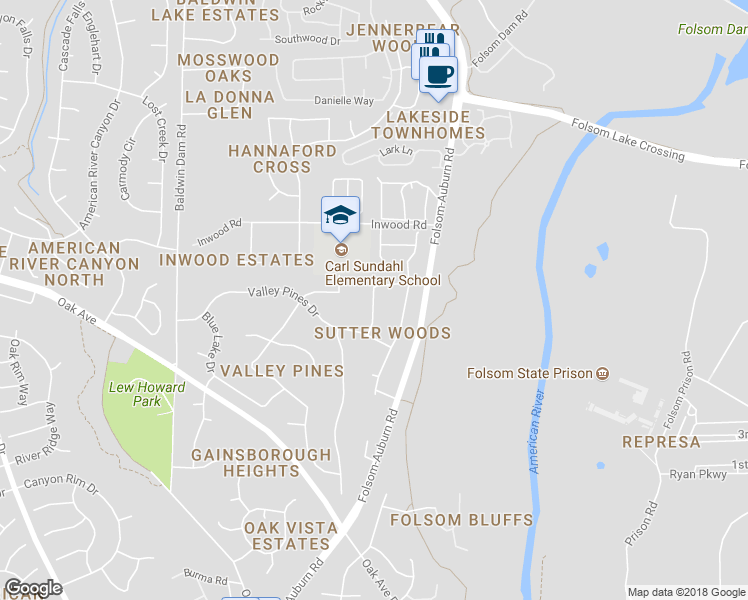 map of restaurants, bars, coffee shops, grocery stores, and more near 108 Laurelwood Drive in Folsom