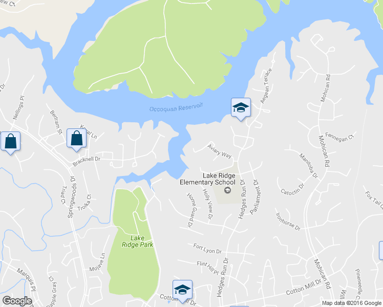 map of restaurants, bars, coffee shops, grocery stores, and more near 3505 Aviary Way in Woodbridge