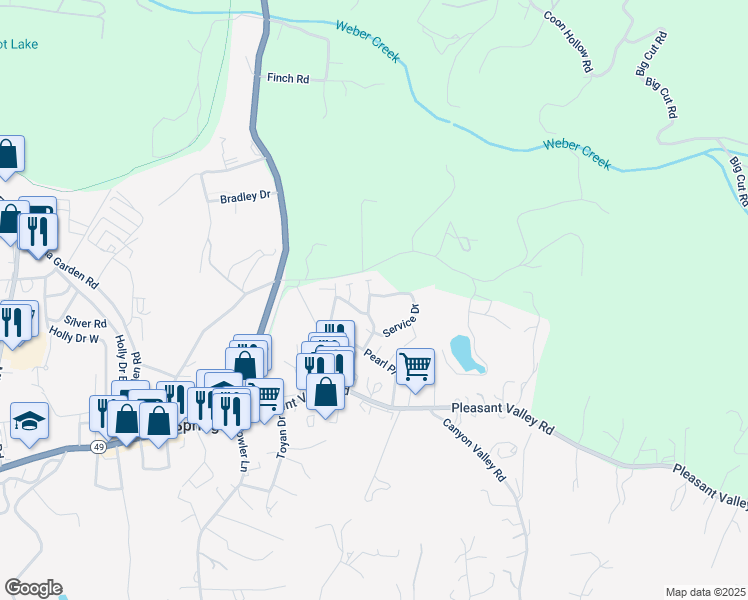 map of restaurants, bars, coffee shops, grocery stores, and more near 3019 Courtside Drive in Diamond Springs