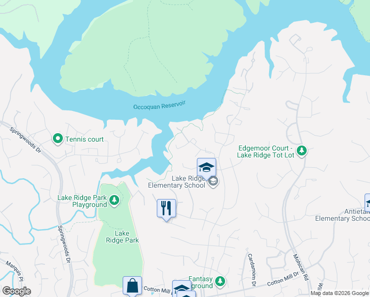 map of restaurants, bars, coffee shops, grocery stores, and more near 3485 Aviary Way in Woodbridge