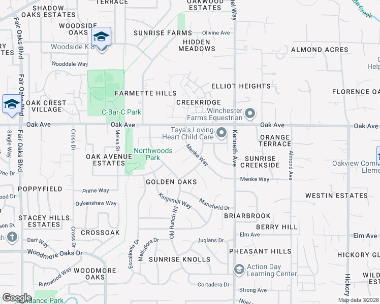 map of restaurants, bars, coffee shops, grocery stores, and more near 8375 Carrick Court in Citrus Heights