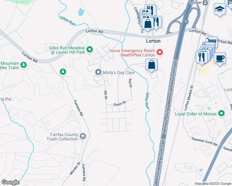 map of restaurants, bars, coffee shops, grocery stores, and more near 9520 4th Place in Lorton