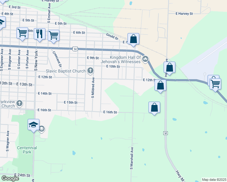 map of restaurants, bars, coffee shops, grocery stores, and more near 2209 East 13th Street in Sedalia