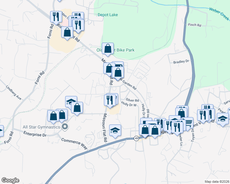 map of restaurants, bars, coffee shops, grocery stores, and more near 390 Poko Dobi Lane in Placerville