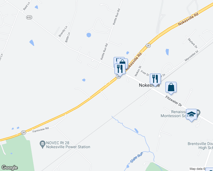 map of restaurants, bars, coffee shops, grocery stores, and more near 22203 Minute Lane in Nokesville
