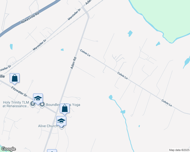 map of restaurants, bars, coffee shops, grocery stores, and more near 11801 Aden Road in Nokesville
