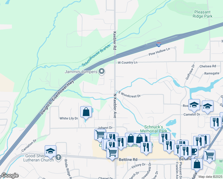 map of restaurants, bars, coffee shops, grocery stores, and more near 100 West Woodcrest Drive in Collinsville